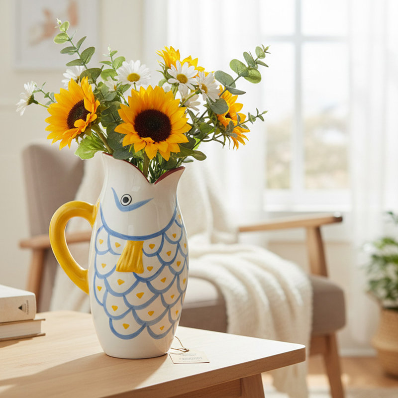 Haight Patterned Ceramic Fish Pitcher Vase