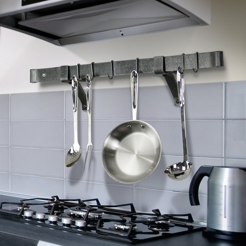 Handcrafted Steel Wall Mounted Pot Rack, 4.75" H x 36" W x 6.25"