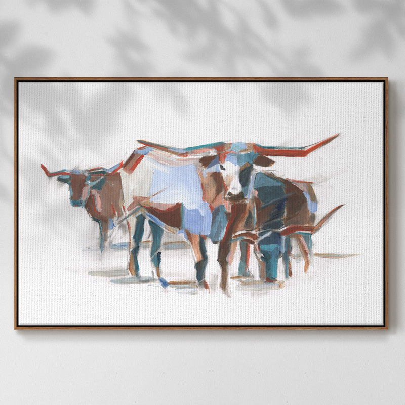 Modern Longhorns II, reproduction d'art sur toile, H 27 po x l 41 po x P 2 po, Noyer