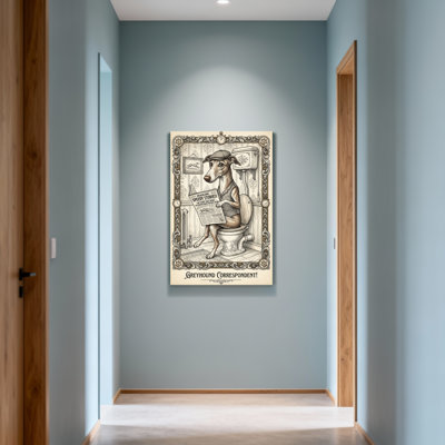 Bath & Laundry Greyhound Reading Newspaper On Toilet