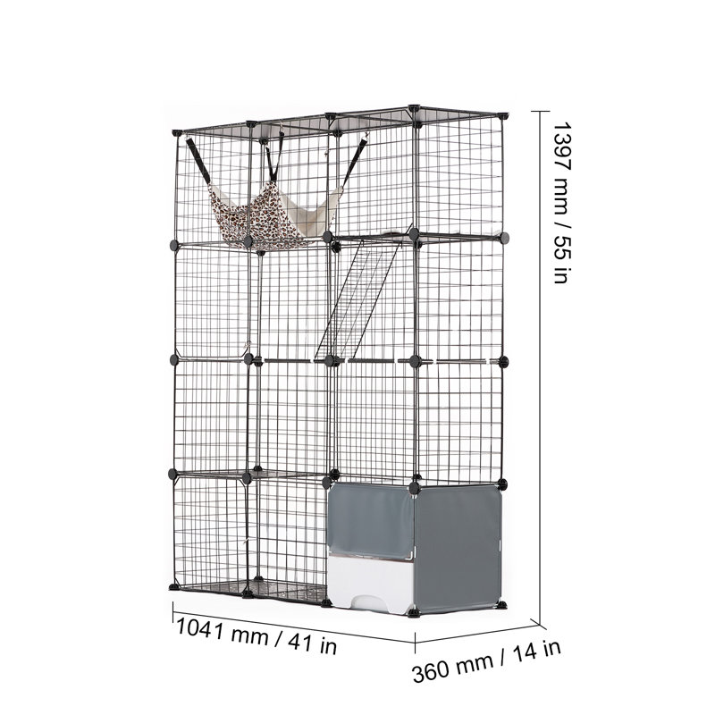 Grande cage à chat à 4 niveaux 41 x 14 x 55 po en métal avec hamac