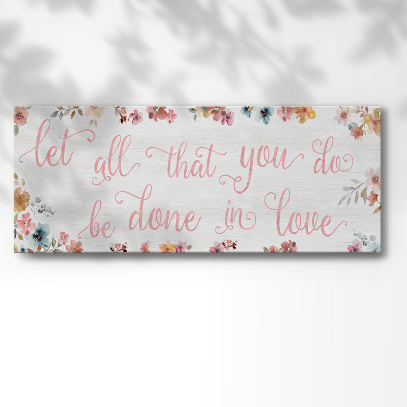 "Done in Love" sur toile, art textuel, H 12 po x l 30 po x P 1,5 po