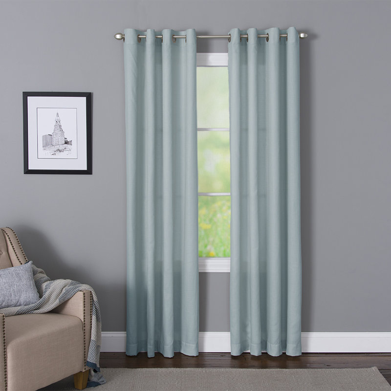 Wein Polyester / Cotton Light-Filtering Solid Color Curtain Panel with Grommet Top, 50" x 63", Teal