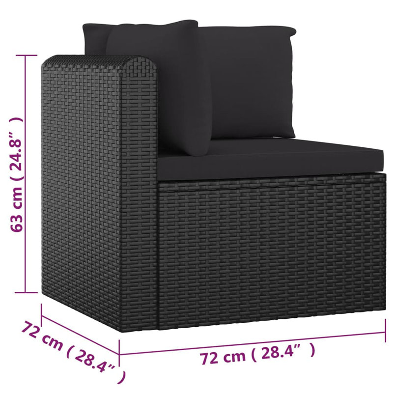 Large canapé de patio avec coussins, 10 pièces: 4 en coin, 4 centrales, 2 tables, Black