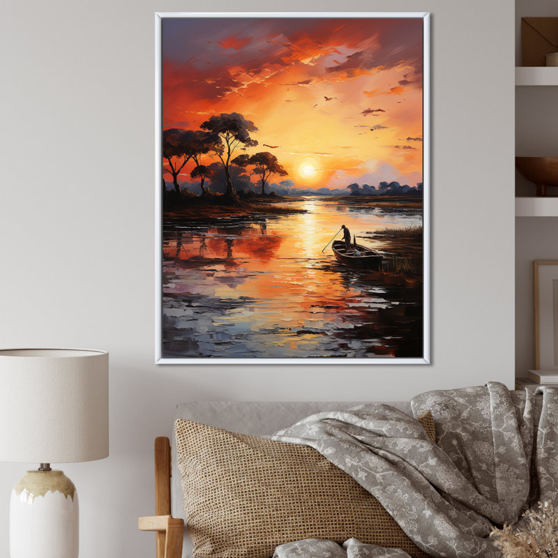 " Lakeside Sunrise Tranquility ", White Floater Framed, 44" H x 34" W