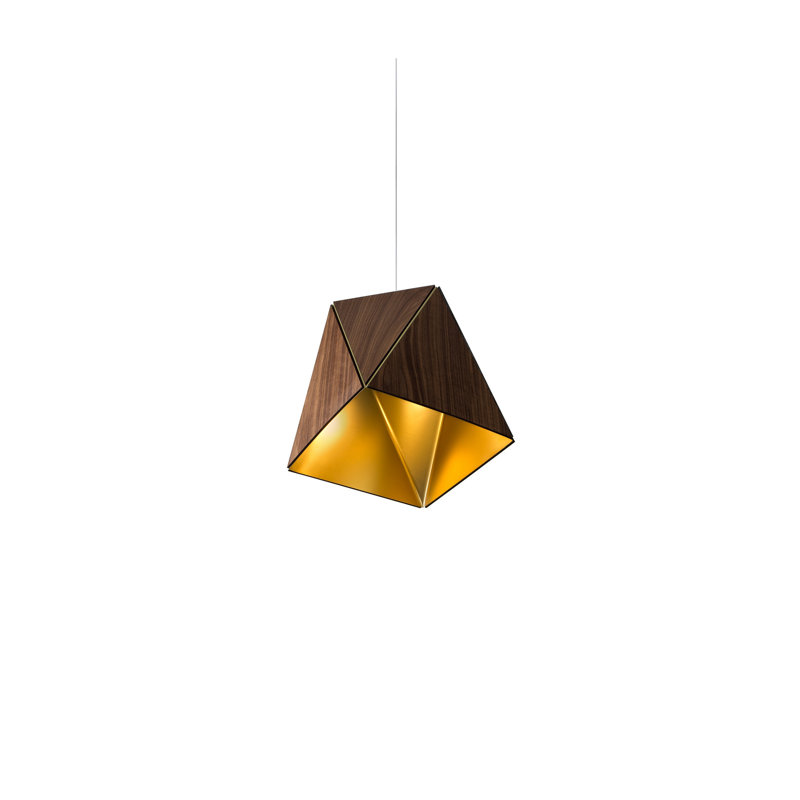 Luminaire suspendu géométrique unique en bois à 1 lumière Calx, Noyer huilé / laiton brossé, 2700 K