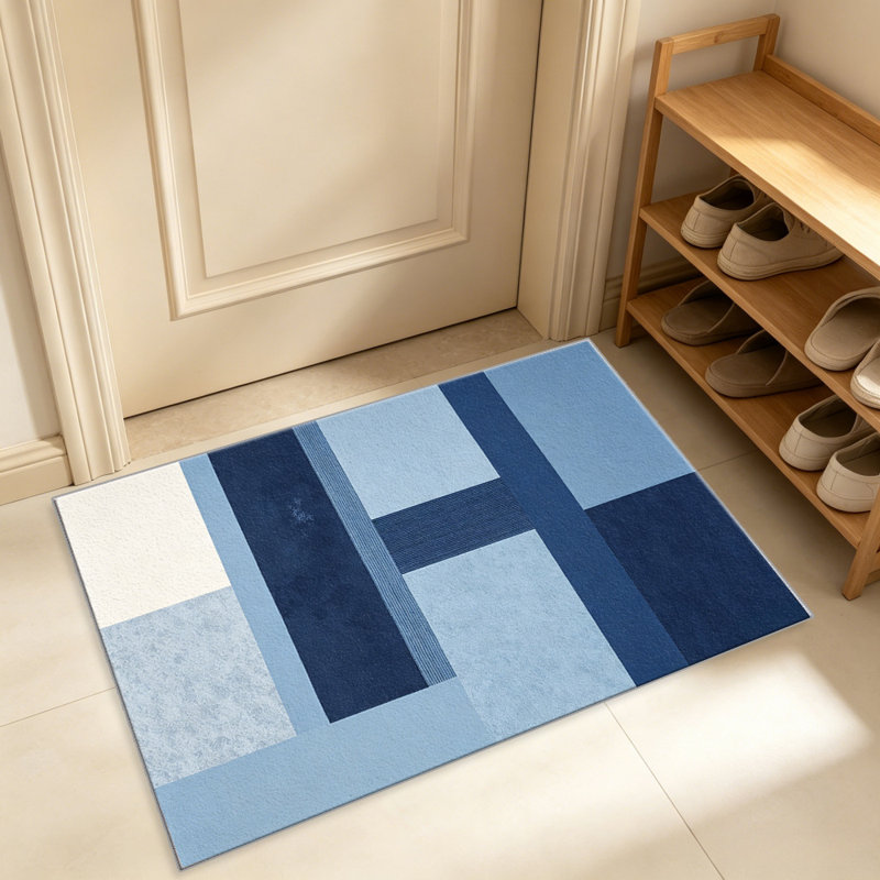 Blue Abstract Striped carpet-easy to clean, machine-washable, soft and comfortable; suitable for door mats, kitchens, living rooms, bedrooms, corridors, and laundry areas. Easy to clean, durable carpet for home decoration.