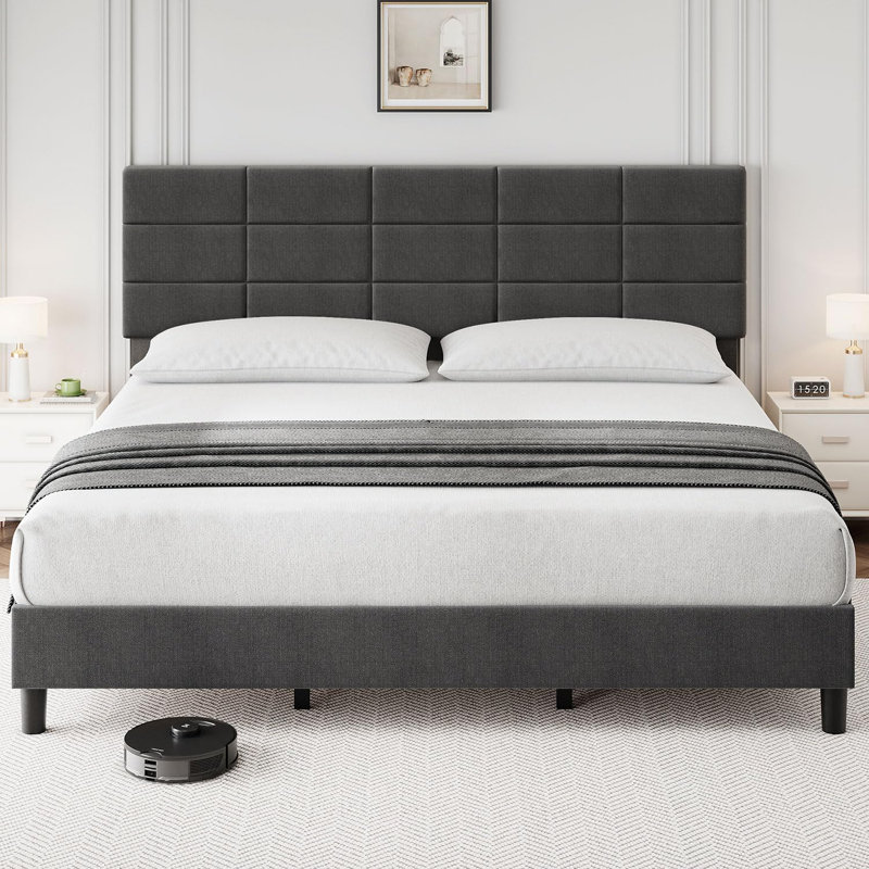 Bed Frame, Bed Frame With Adjustable Upholstered Headboard, King