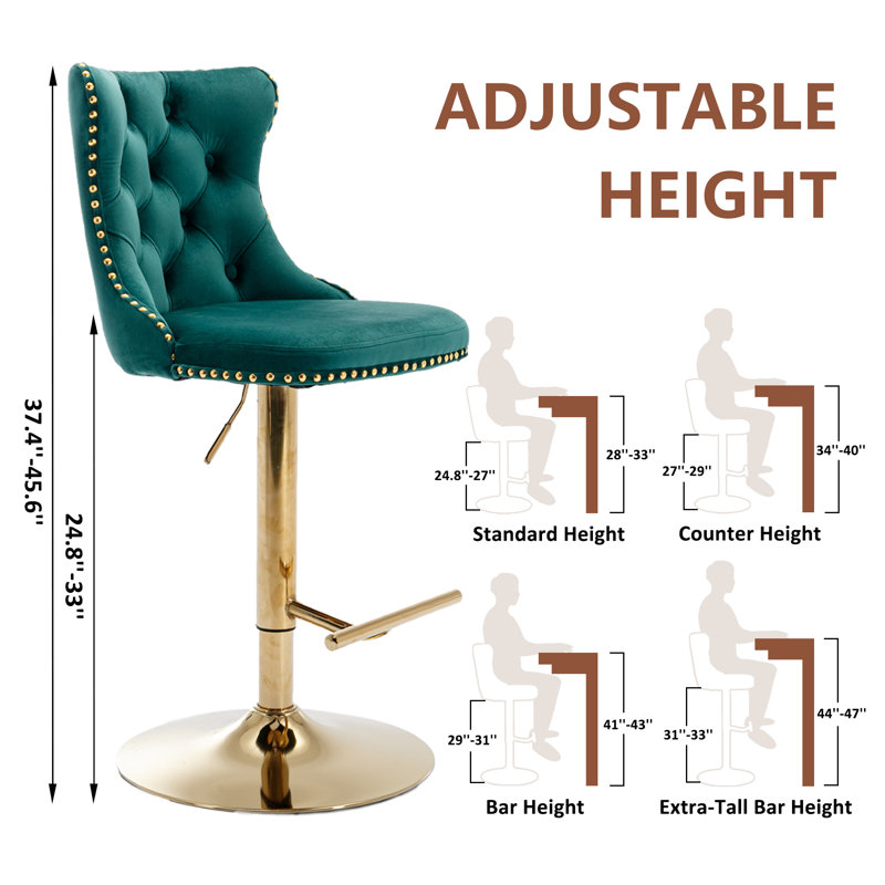 Tabouret de bar pivotant à hauteur réglable Daijiah, Or, Vert