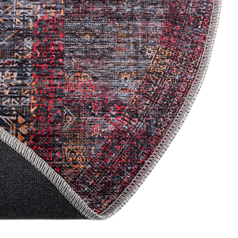 Tapis Hazelip - rouge et noir, Rond 5 pi 3 po