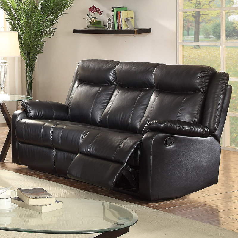 Mouzon Faux Leather Pillow Top Arm Reclining Loveseat, Red Faux Leather, 40"H x 76"W x 37"D
