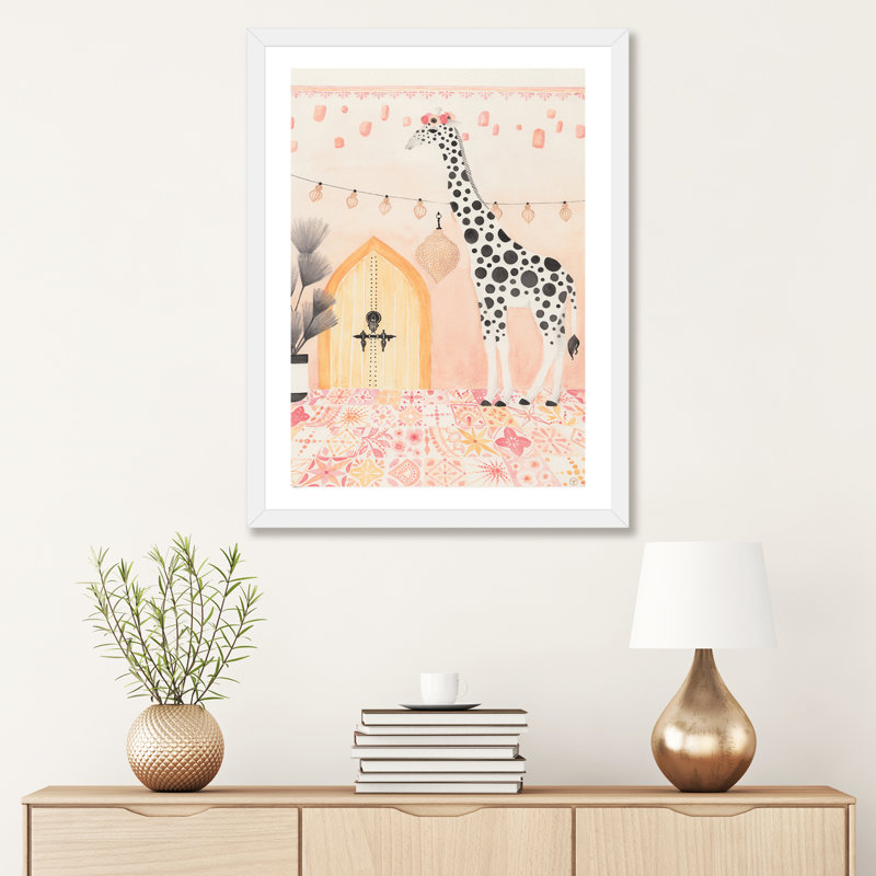 Girafe au Maroc, art encadré, H 32 po x l 24 po x P 1 po, Papier avec cadre blanc