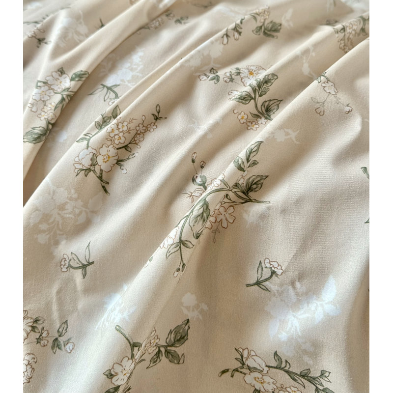 Ensemble de draps 100% coton, Ensemble de draps pour très grand lit avec 2 taie, Motif floral bleu / vert