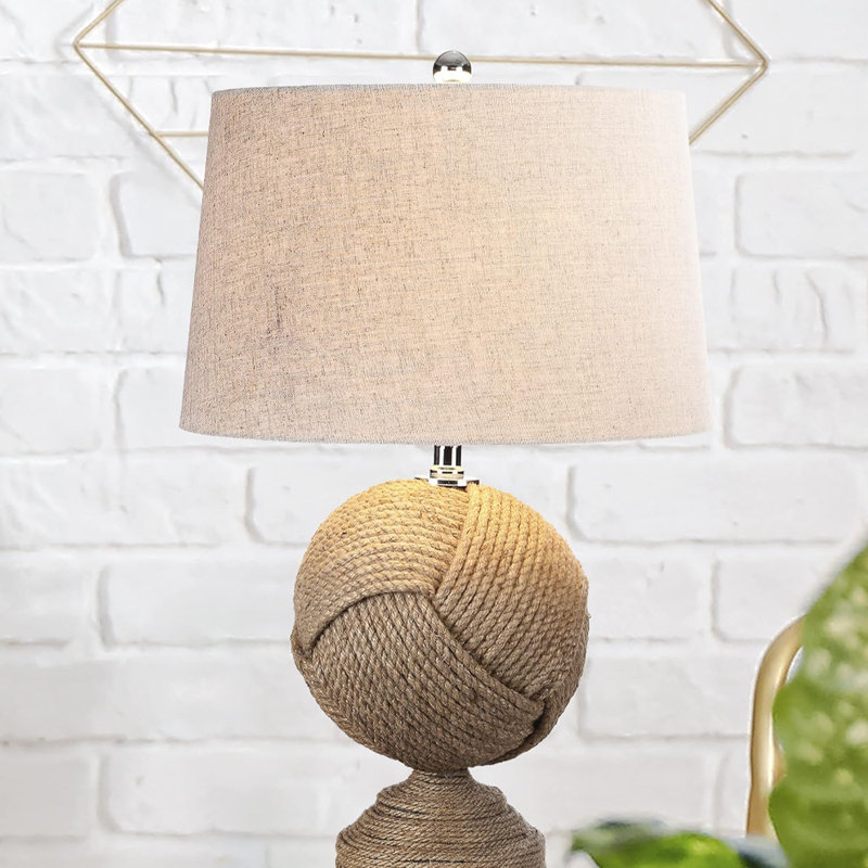 Monkey's Fist Knotted Rope Led Table Lamp With Drum Shade - Rustic Cottage Coastal Bedside Desk Lamp For Bedroom Living Room Office -  Bulb Included