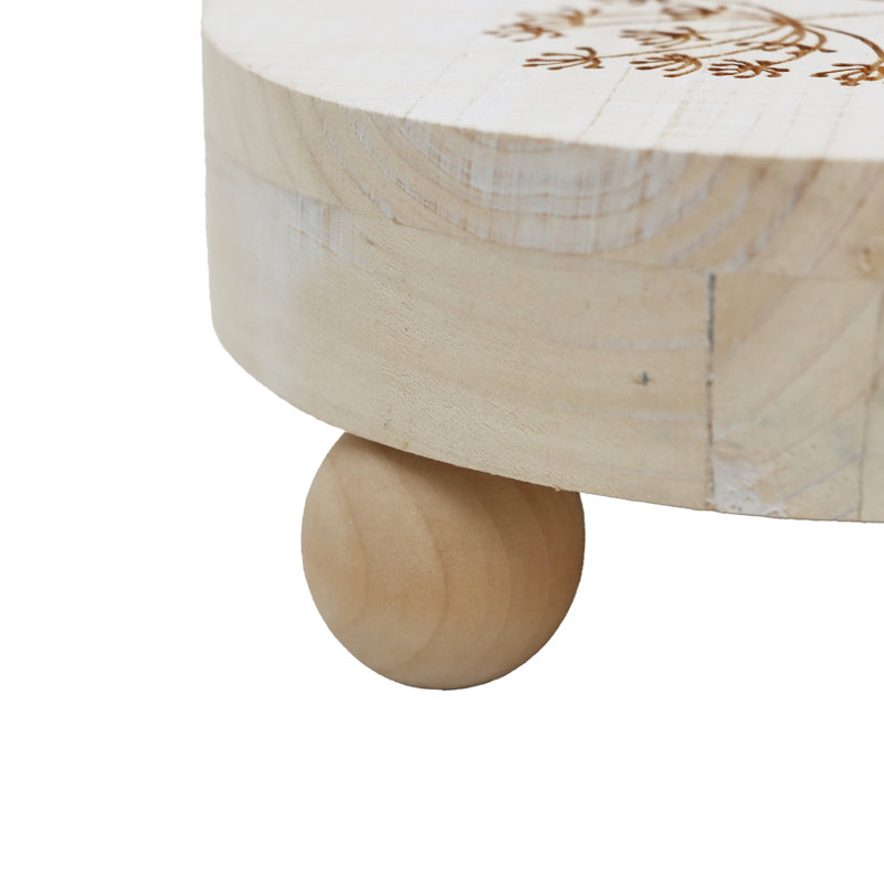 Decorative Round Wood Display Riser, Small Plant Stand, White, 3.1" H x 7.5" W x 7.5" D