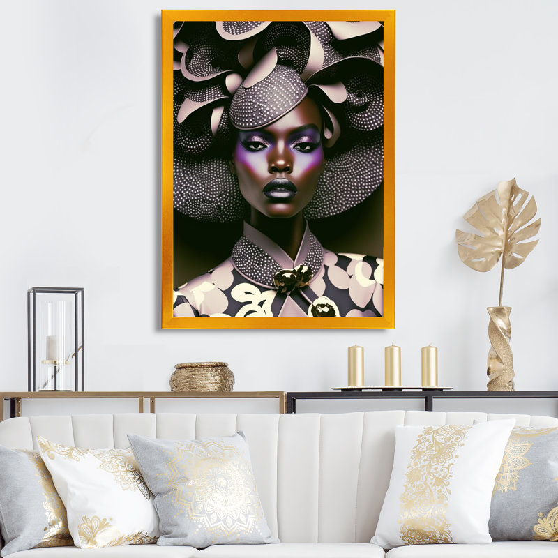 «Classy Portrait of Elegant African Lady II», reproduction sur toile, H 20 po x l 12 po x P 1 po, Encadrement doré