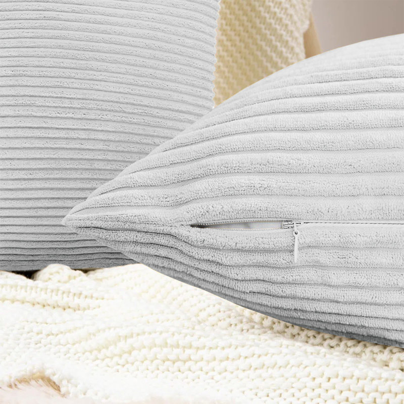 Striped Square 18cmX18cm Velvet Cushion Cover, White
