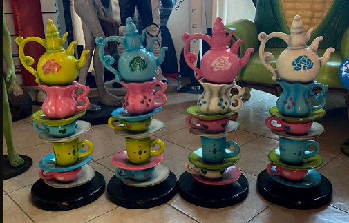 Mychele Small Stacked Teapot Table Top Statue, Pink/White/Blue/Green