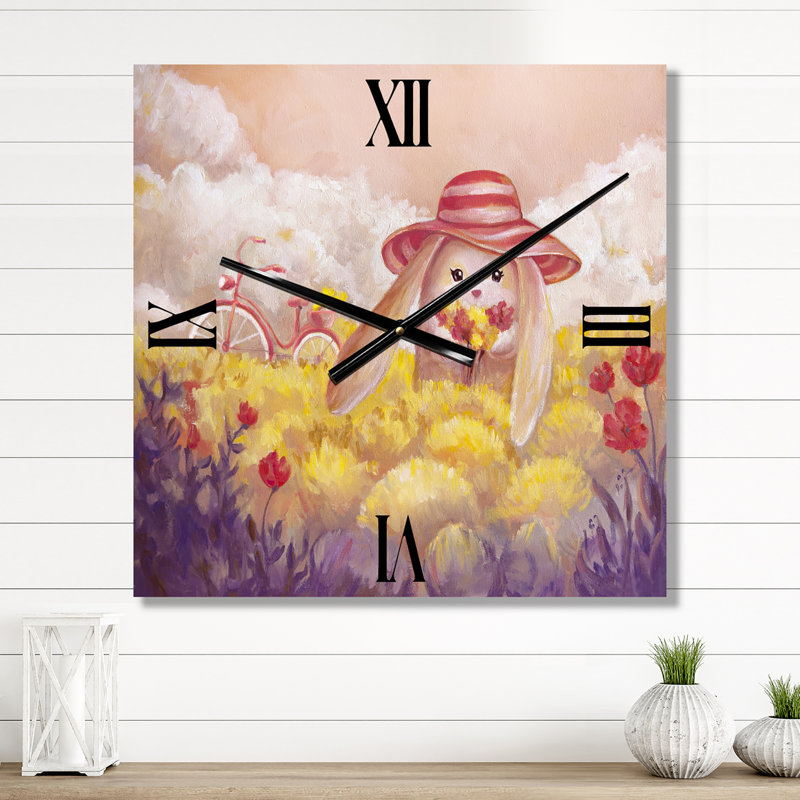 Horloge murale petit lapin avec fleurs, Petit
