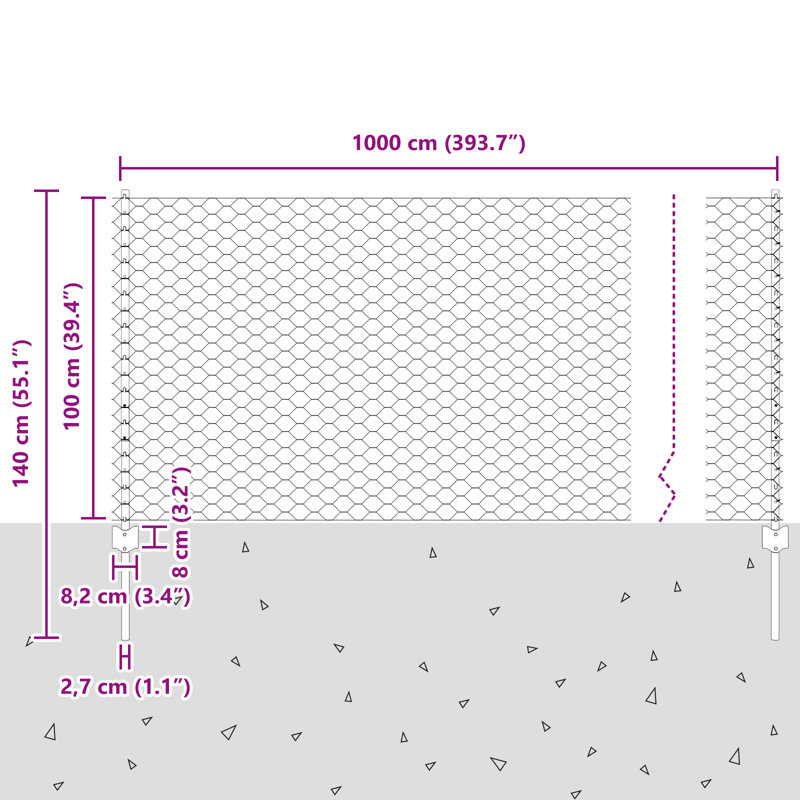 Fence with Post Segment Outdoor Barrier Garden Terrace Divider Boundary, Grey, 100cm H x 1000cm W