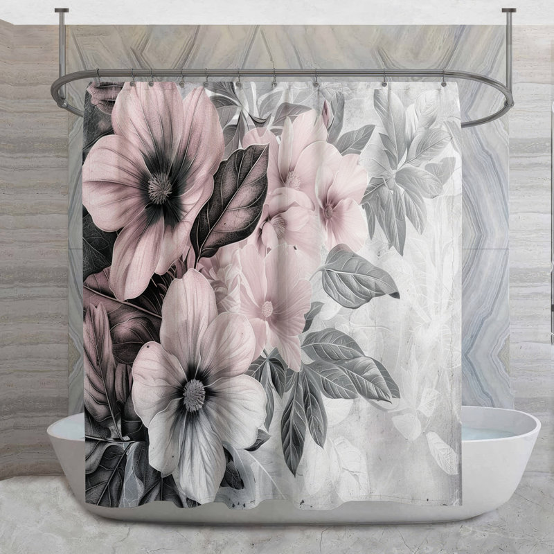 Rideau de douche à fleurs délicates - Décoration florale de salle de bain chic décontracté, H 93 po x l 70 po