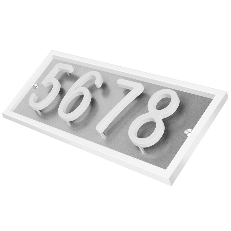 Plaque d'adresse horizontale flottante en aluminium Royal Shade, Blanc, Argent argent, Oui