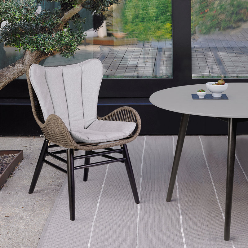 Chaise de patio d'extérieur en bois d'eucalyptus foncé et corde de truffe