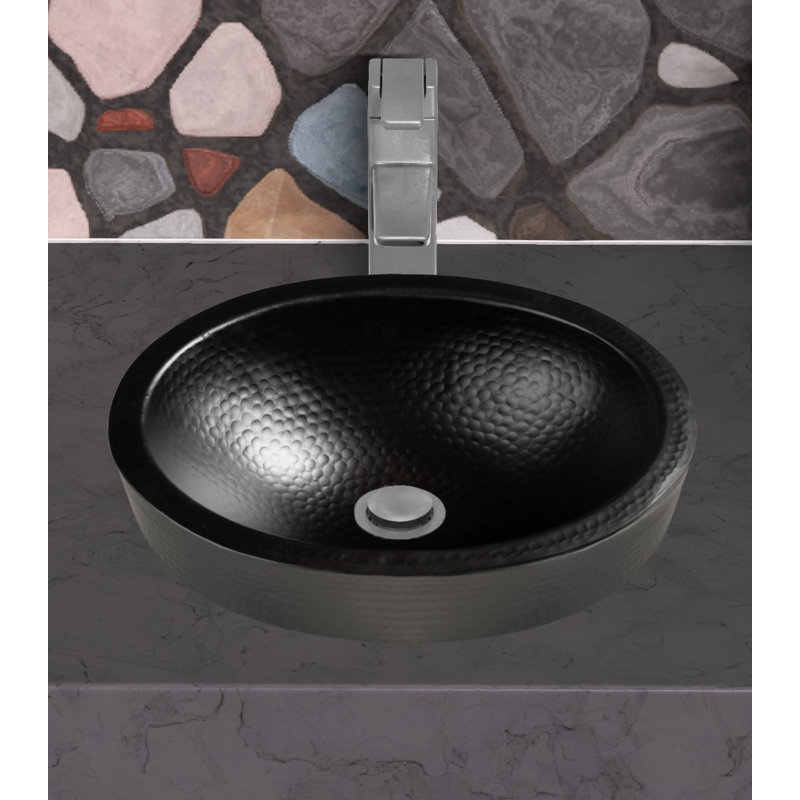 Aluminum Hand Hammered Metal Oval Skirted Bathroom Vanity Sink 17", Matte Black