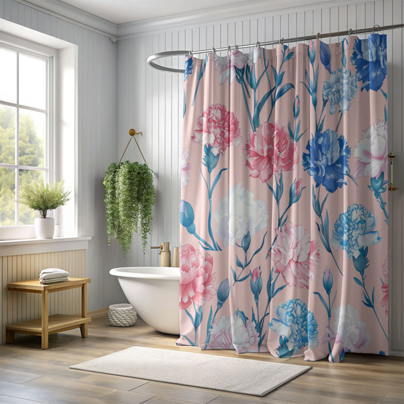Rideau de douche rose œillet - qualité supérieure 218, H 74 po x l 71 po