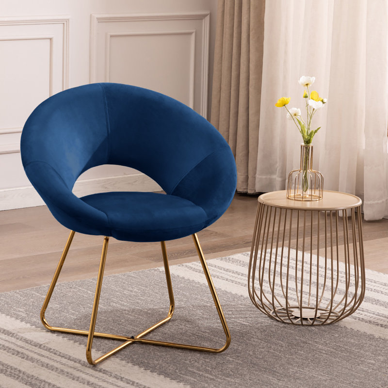 Fauteuil d'appoint en velours Kendleton avec pieds en métal doré, Bleu