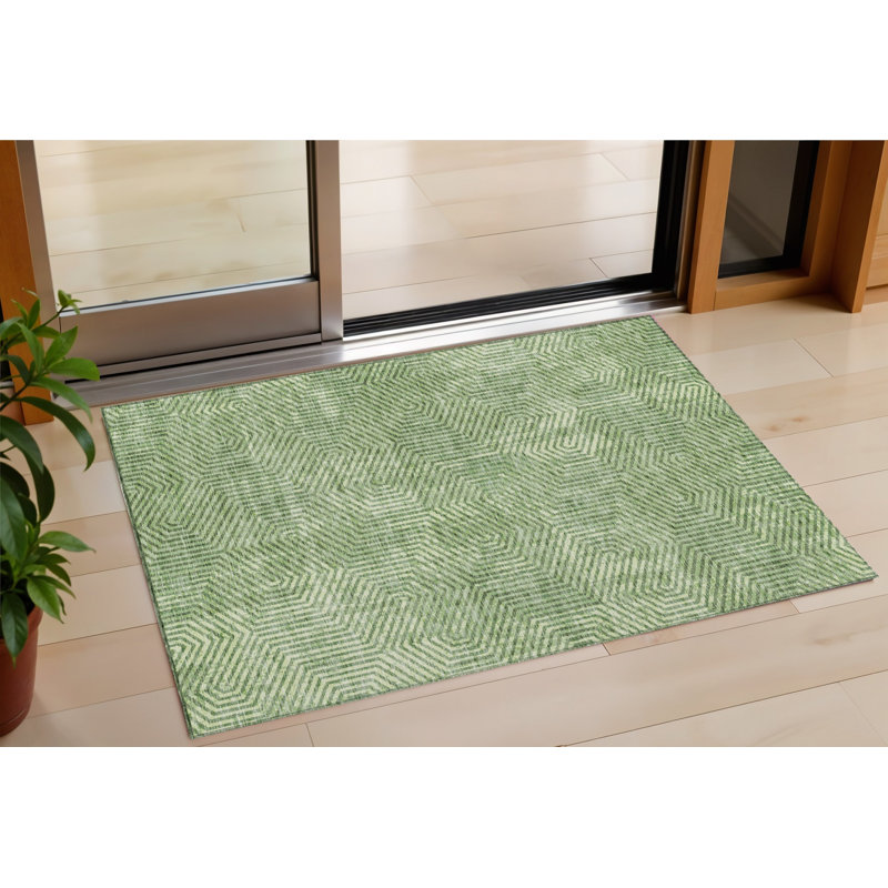 Tapis extérieur lavable à motif géométrique 3 pi x 5 pi vert et vert clair