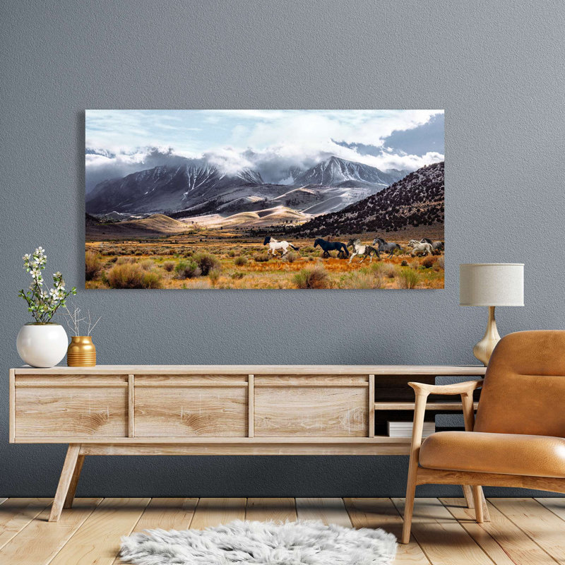 Wild Horses, Mono Lake Natural Reserve, California by Pangea - Wrapped Canvas Print, 60cm H x 120cm W x 4cm D