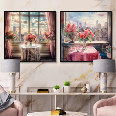 Beautiful Table View Of New York - Assortiment de bouquets carrés assortis, ensemble de 2