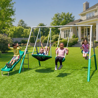 The Swing Company Northridge Metal Swing Set with Saucer Swing and 5' Slide