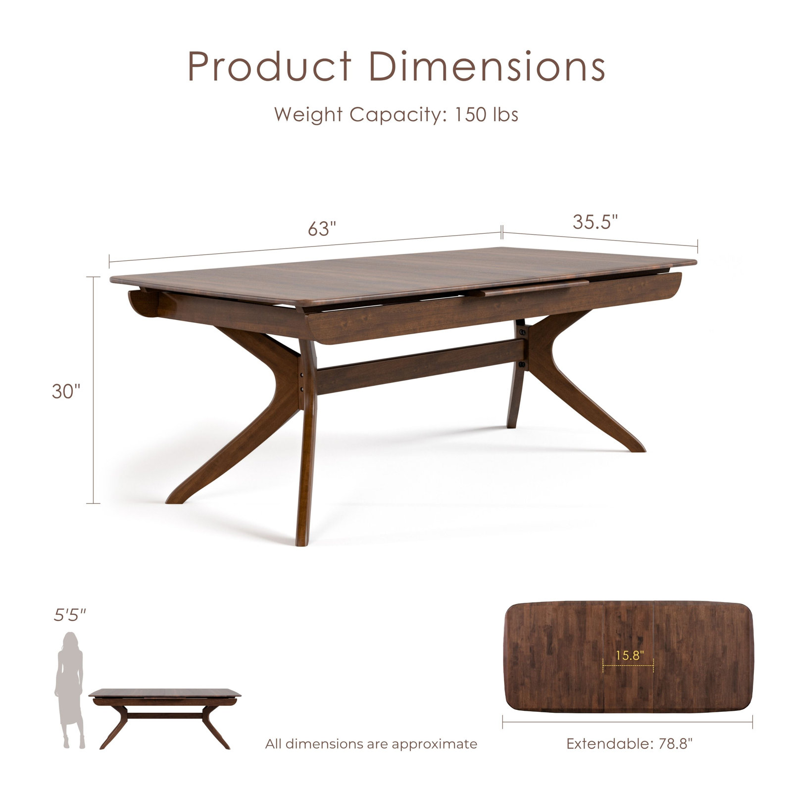 Rozella Extendable Dining Table, 29.8"H x 79"L x 35.5"W