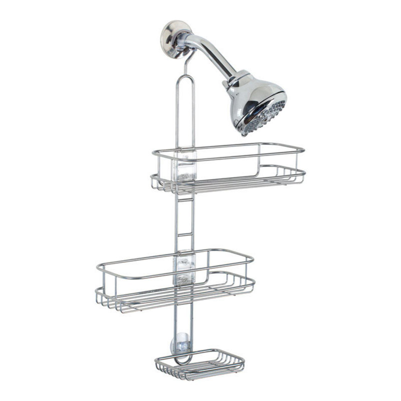 Silver Adjustable Metal Shower Caddy with Suction Mount