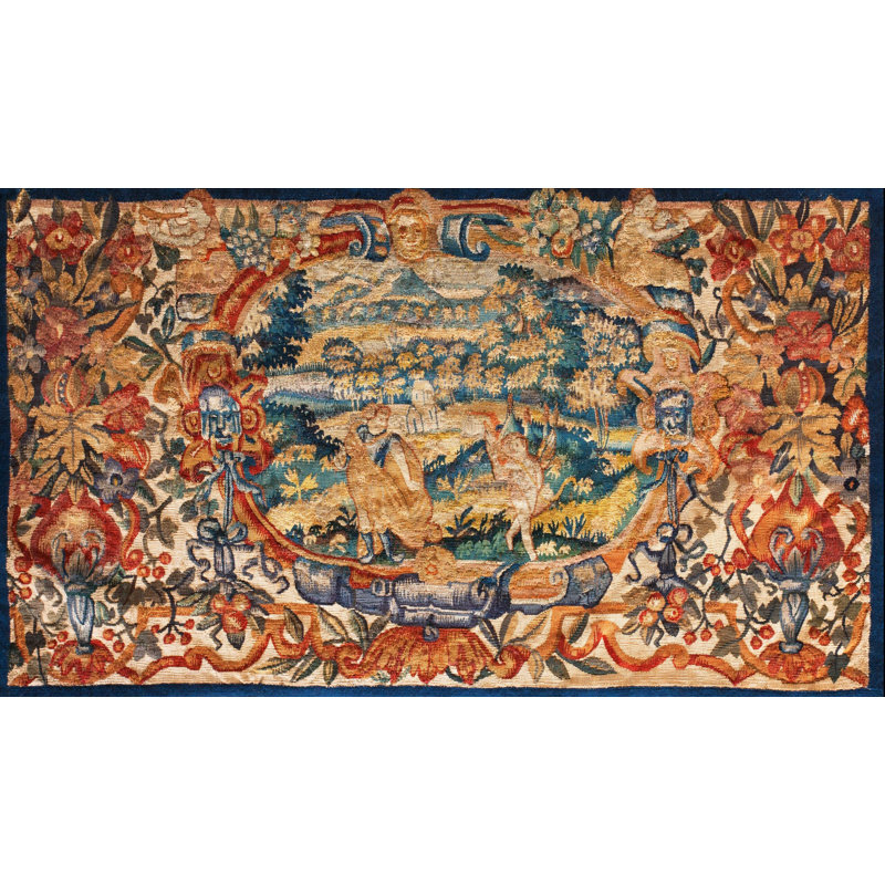 Small Size Wool & Silk Antique 17th Century Wall Hanging Flemish Tapestry