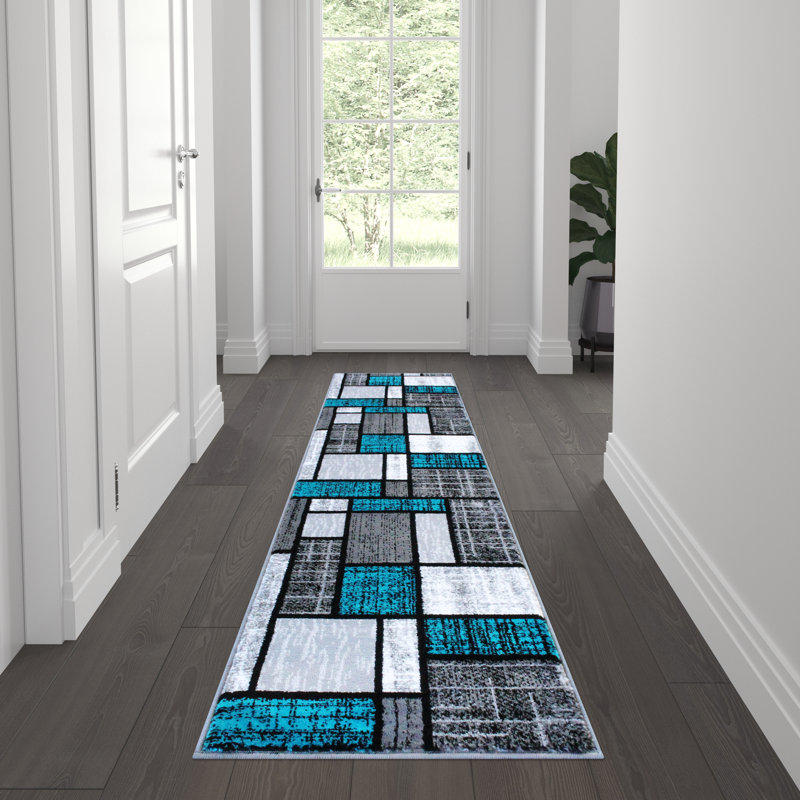 Skarthi Modern Geometric Color Block Area Rug, Runner 2' x 7'