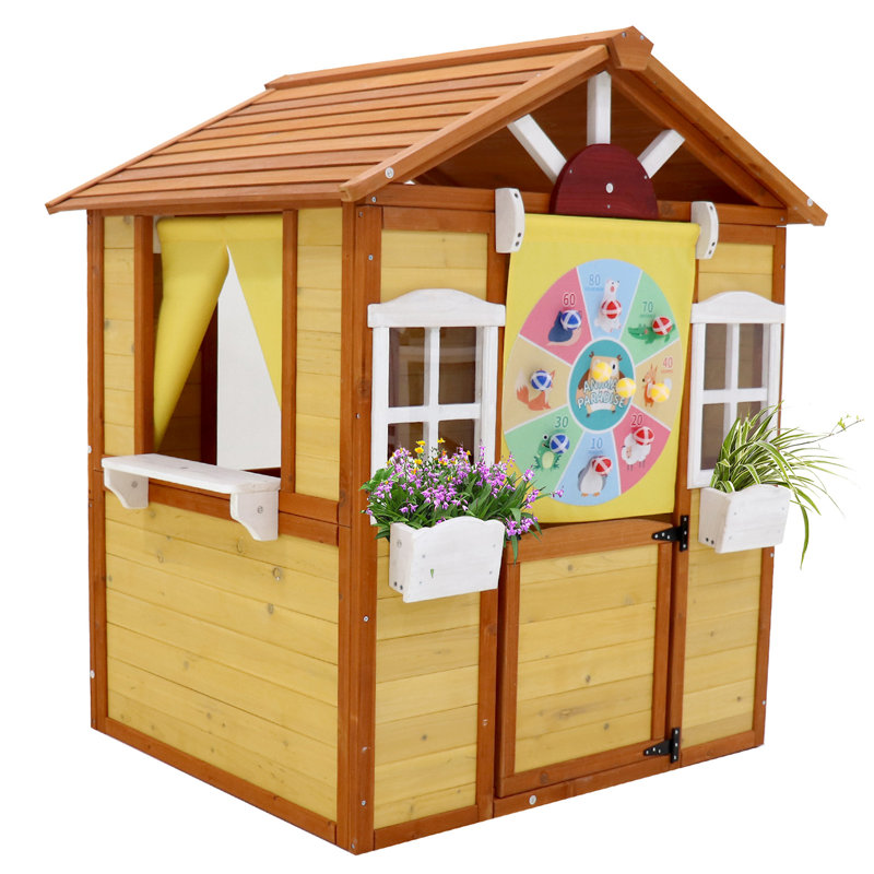 APERIL 44.6'' W x 39'' D Outdoor Solid Wood Playhouse with Kitchen
