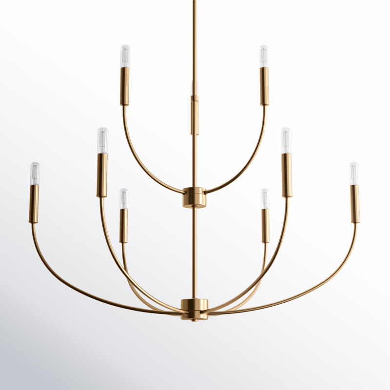 Nine Light Chandelier, Satin Brass