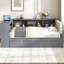Lit plateforme en bois simple avec tablettes de rangement, lit gigogne, station de charge et tête de lit tapissier, gris-1791787595