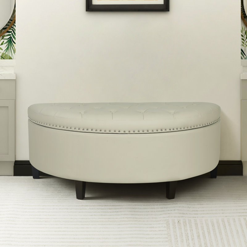 Roxann Upholstered Storage Bench, Beige Faux Leather
