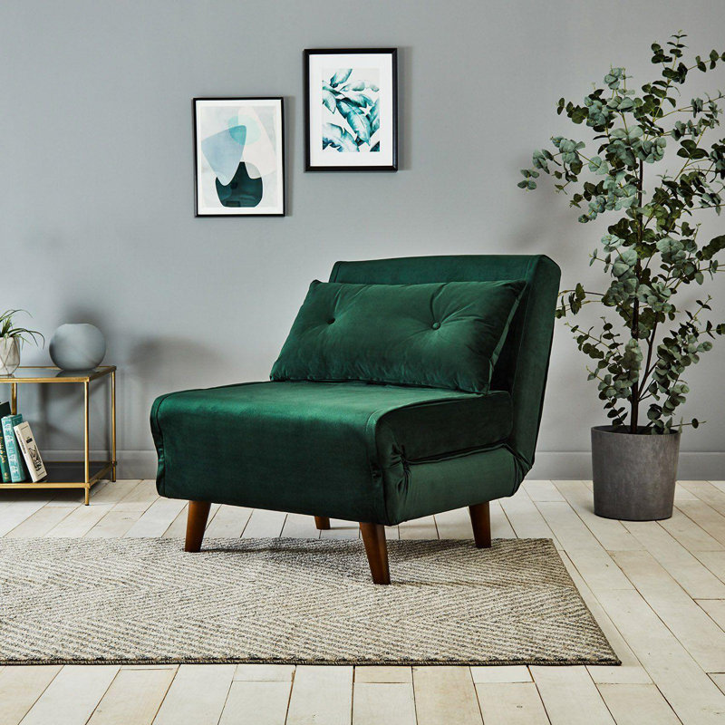 Trahan 1 Seater Fold Out Sofa Bed, Green, 80cm H x 75cm W x 86.5cm D