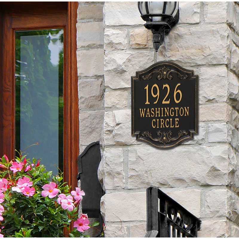 Signature Series 3-Line Wall Address Plaque, Yes, Gold, Black
