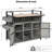 52.8"w Outdoor Grill Cart With Weather - , Wood Surface, Foldable Design, Multiple Storage Spaces, Wine Accessories Grey Rolling Steel Frame, Extended Table, Shelves,