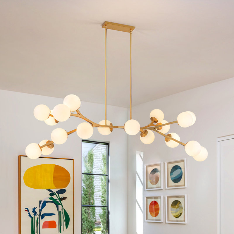 Kaynen 18 - Light Dimmable Sputnik Linear Chandelier, Milky White