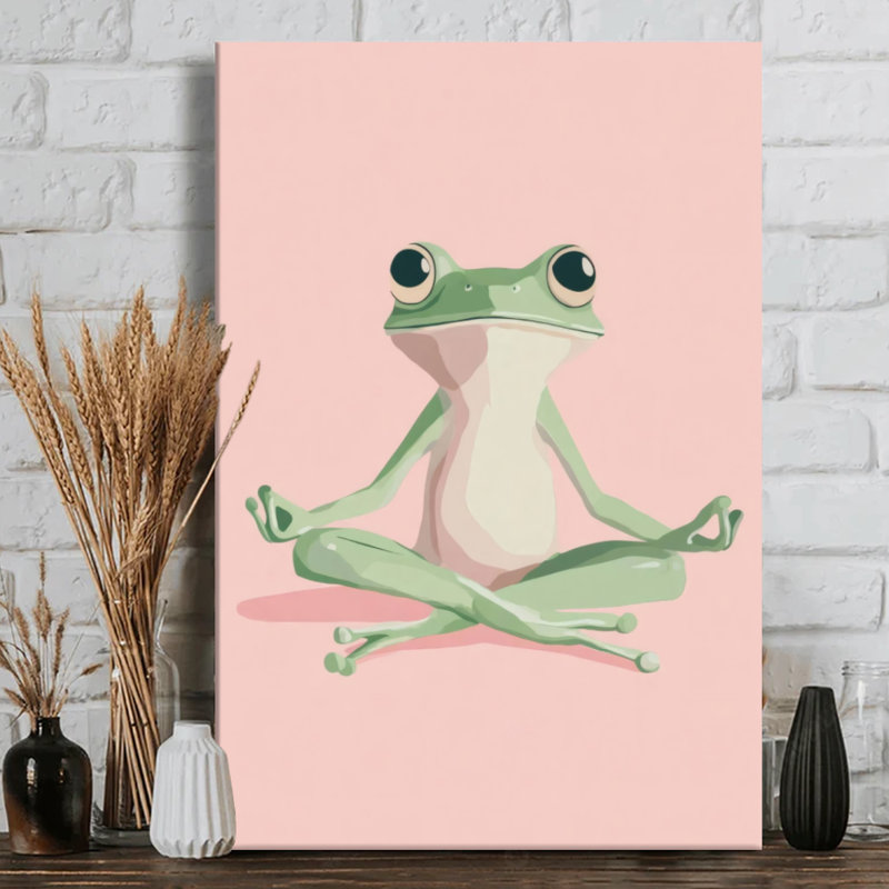 Toile tendue de style pastel «Zen Frog» méditant en position de lotus - 24 po x 36 po x 1 po