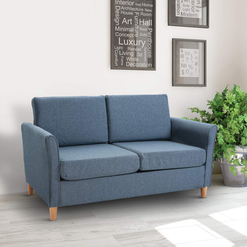 Leela 2 Seater Linen Loveseat, Blue