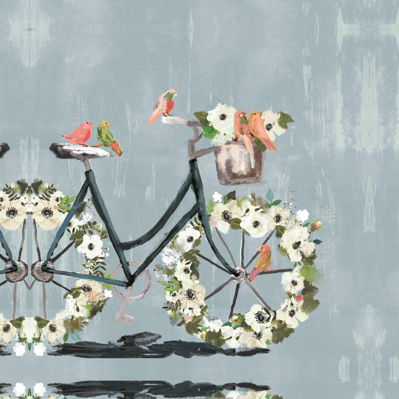 Motif floral de bicyclettes sur toile, H 20 po x l 20 po