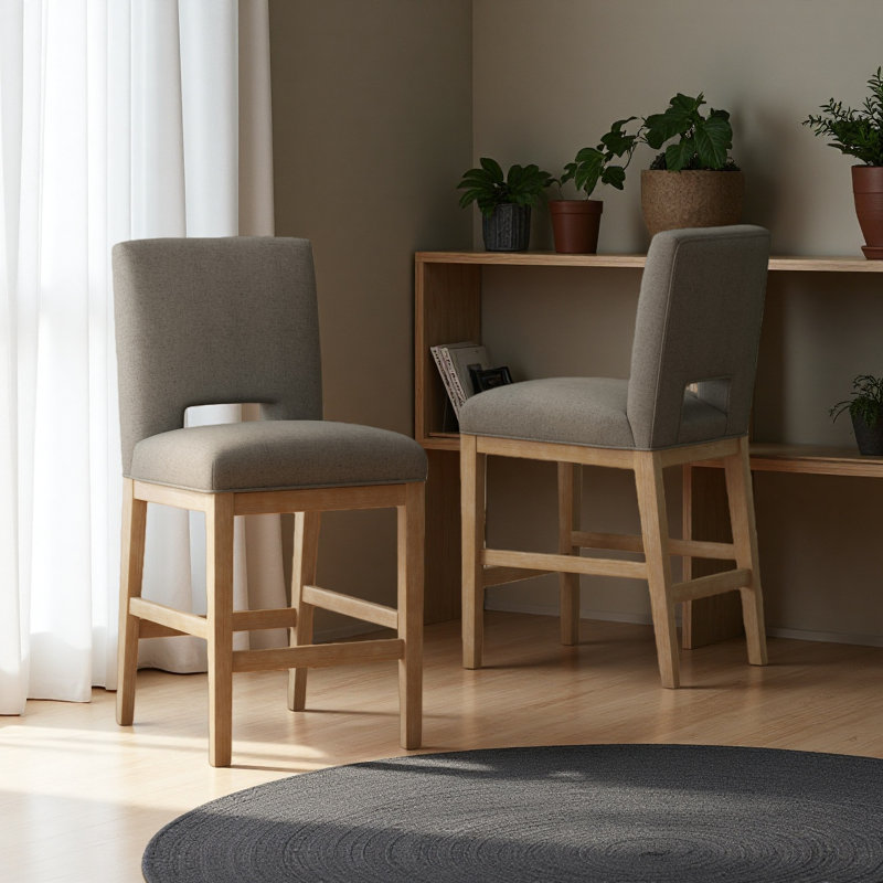 Tabourets de comptoir, ensemble de 2, Siège gris / cadre naturel